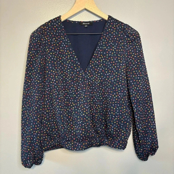 Madewell Small Lyric Wrap Top Sugar Dot Blue - Picture 1 of 4
